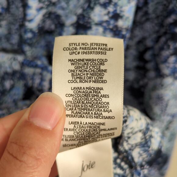 JOIE Parisian Paisley Peasant Top Blue Long Sleeve Tie Neck Women's Medium - Picture 6 of 6